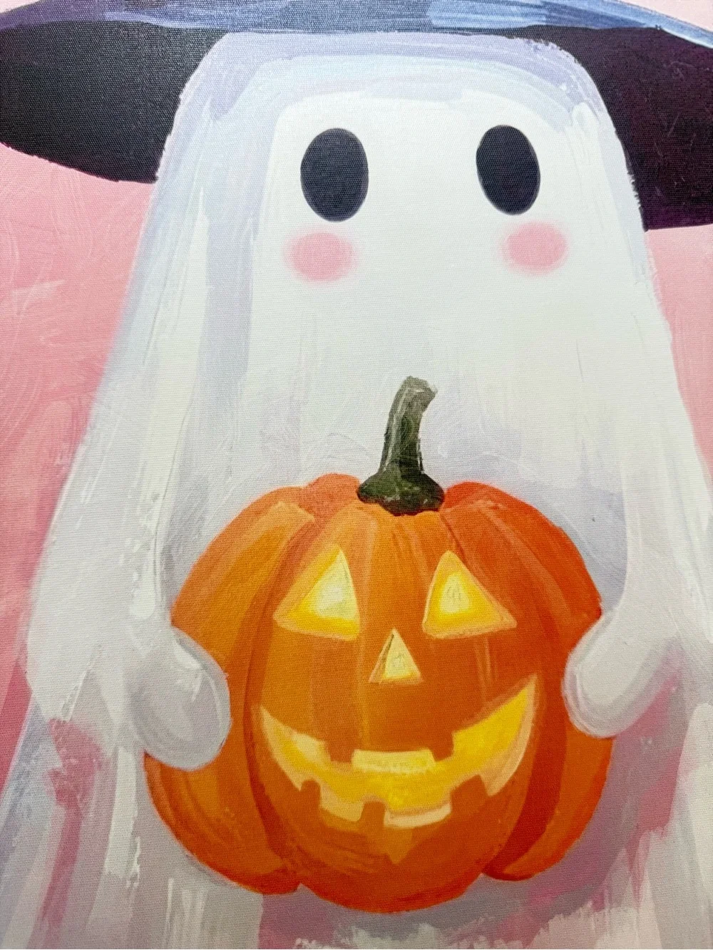 Halloween Ghost Canvas Print | Pink Coquette Wall Art | Witch Hat Pumpkin Preppy